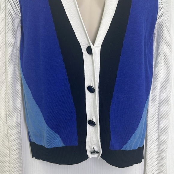 Peter Pilotto - Target Blue Colorblock Long Sleeve Net Cardigan Sweater Small - Picture 8 of 14